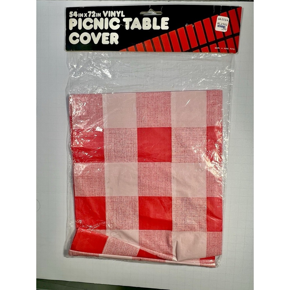 Vintage Red Gingham Vinyl Tablecloth 54x72 Picnic Table Cover NOS Sealed